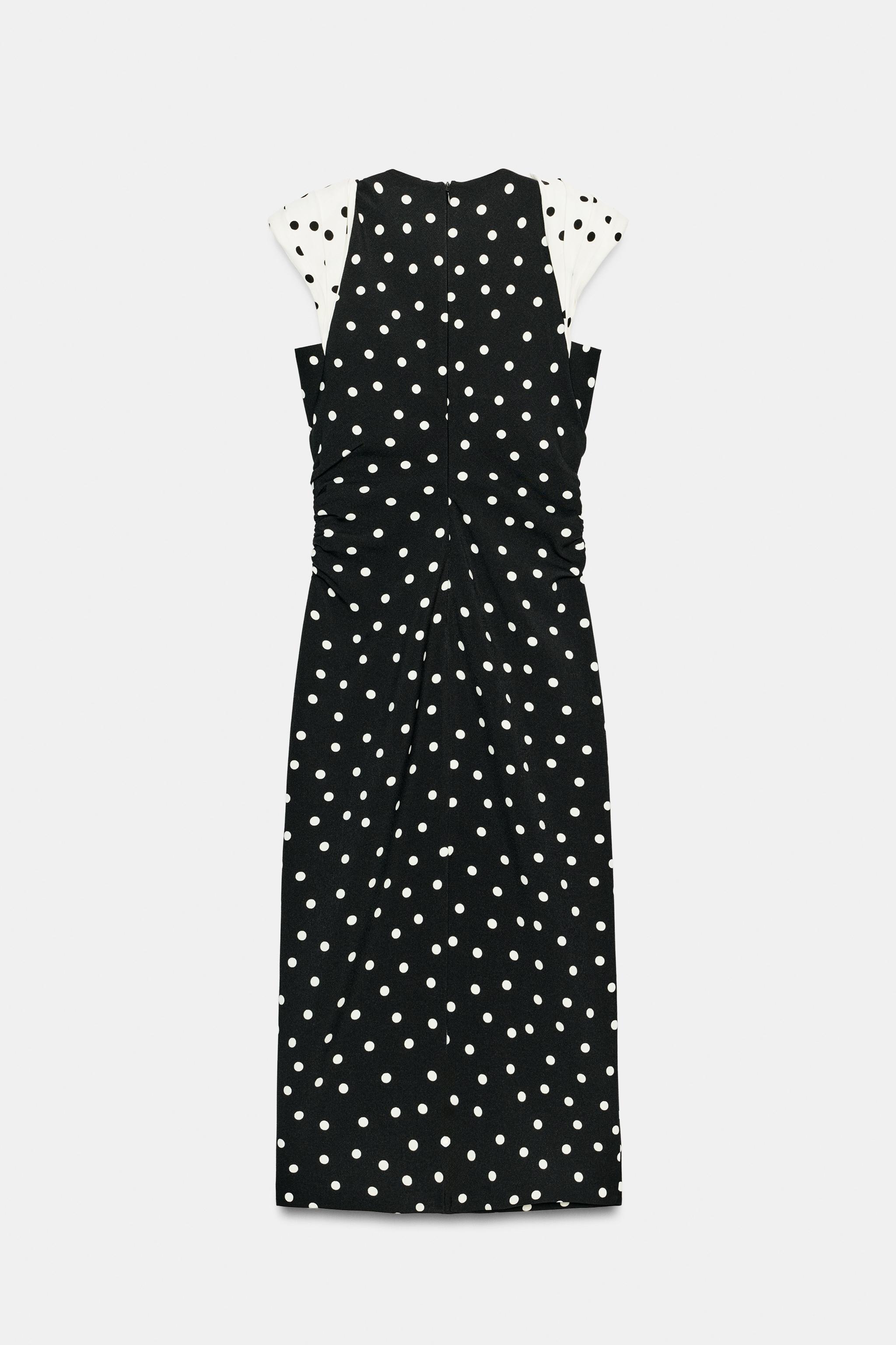 POLKA DOT MIDI DRESS WITH SHOULDER PADS